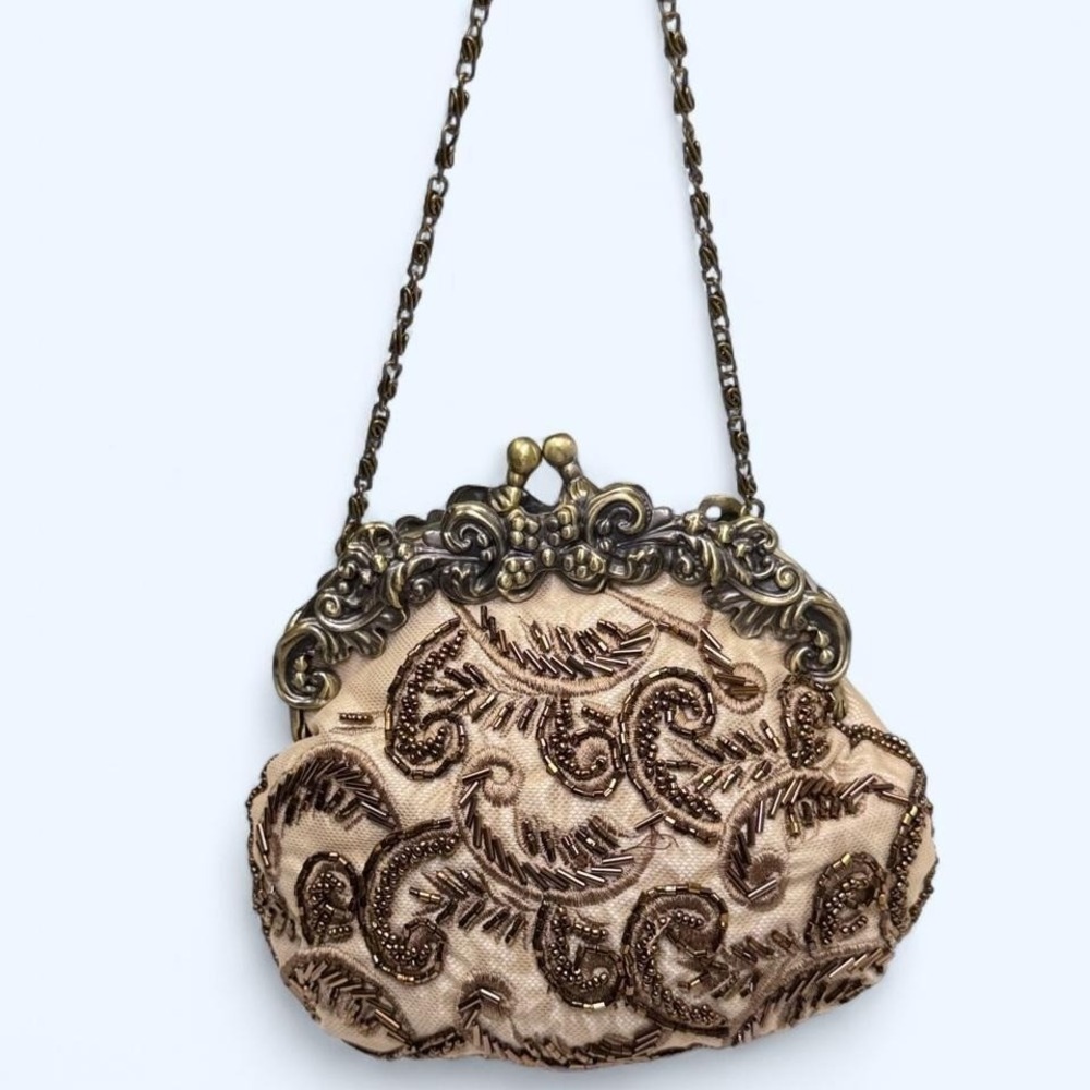 Beaded Kisslock Purse Victorian Satin Evening Bag Bridal Fairycore